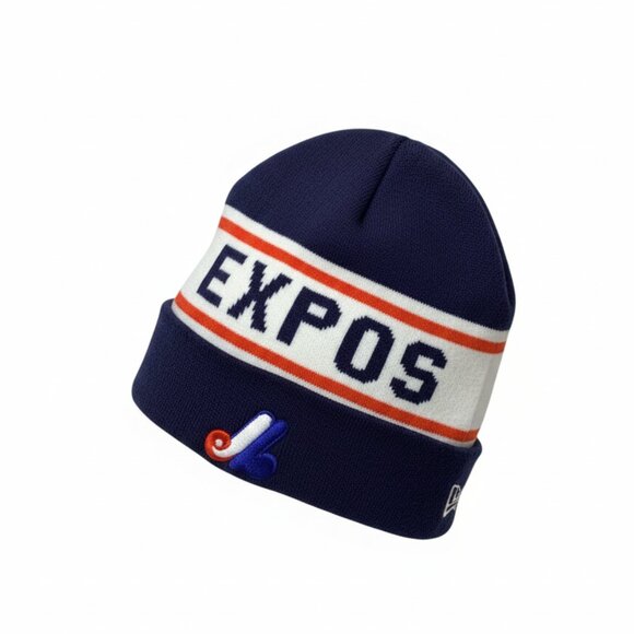 VINTAGE - Montreal Expos Knit Beanie • Winter Hat - Navy and Red - Picture 3 of 8